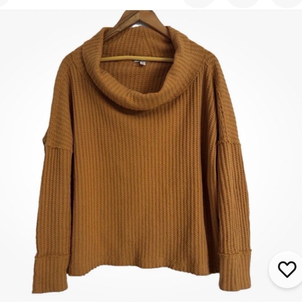 Free People juicy long sleeve orange split back thermal lagenlook top size small